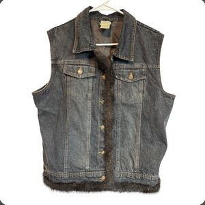 St.John’s Bay Vintage 90’s Denim Vest Jacket 100% Cotton Faux Fur Size X-Large